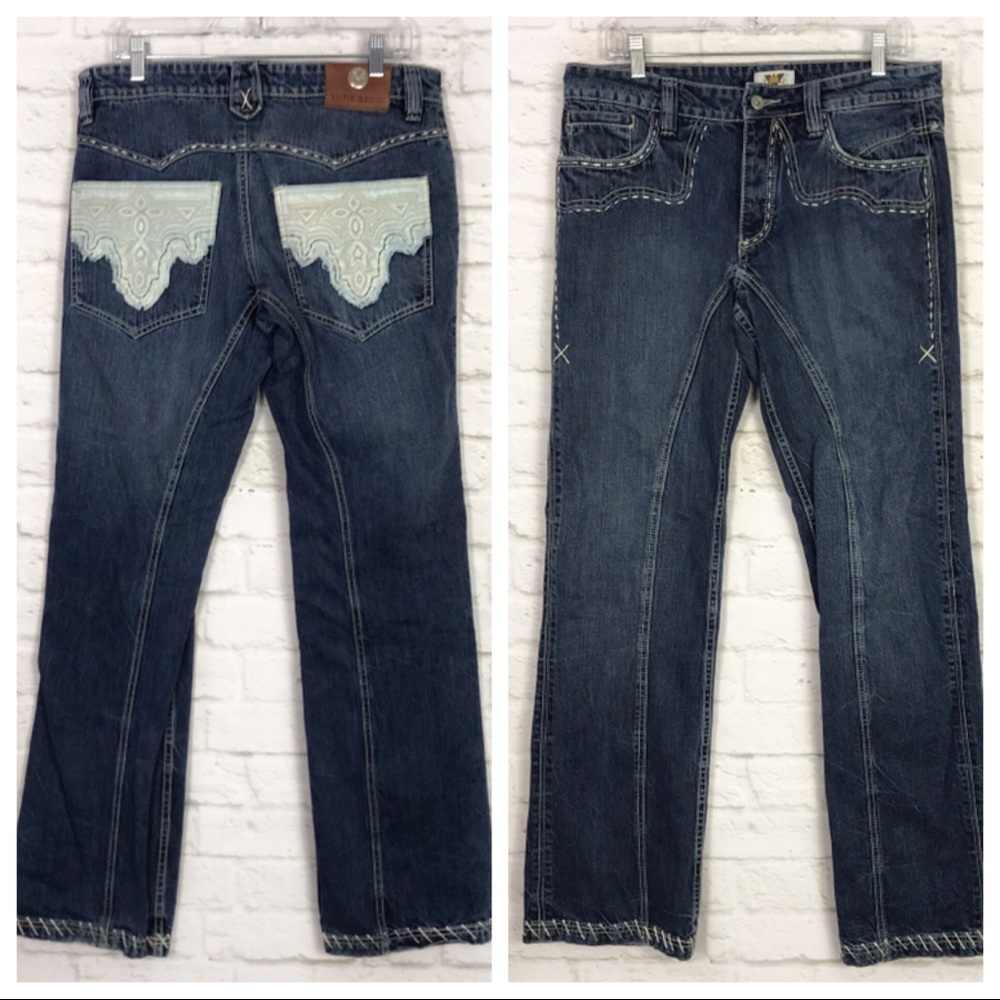Antik Denim Western Embroidered Distressed Jeans